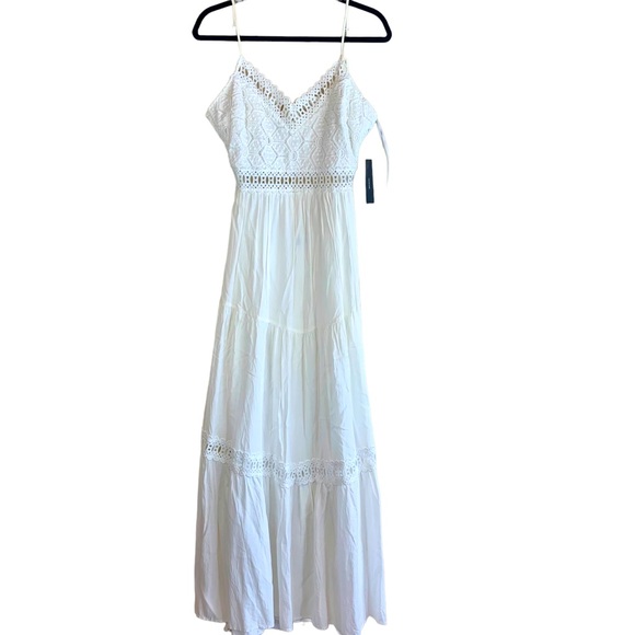 Lulus Dresses & Skirts - Lulu’s Sleeveless Backless Lace Cutout Maxi Dress White Rayon Boho Bridal